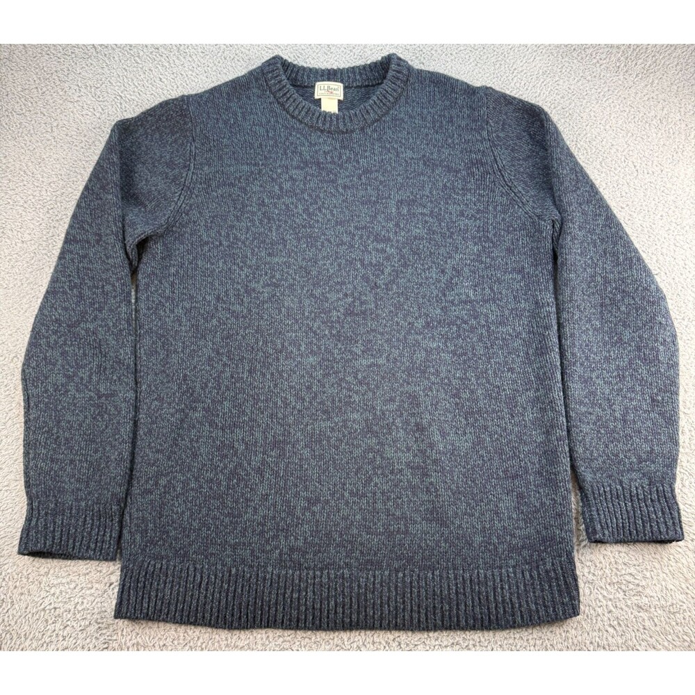 LL Bean Ragg Wool Sweater Mens XL Tall 100% Lambswool Heathered Navy Crew Neck